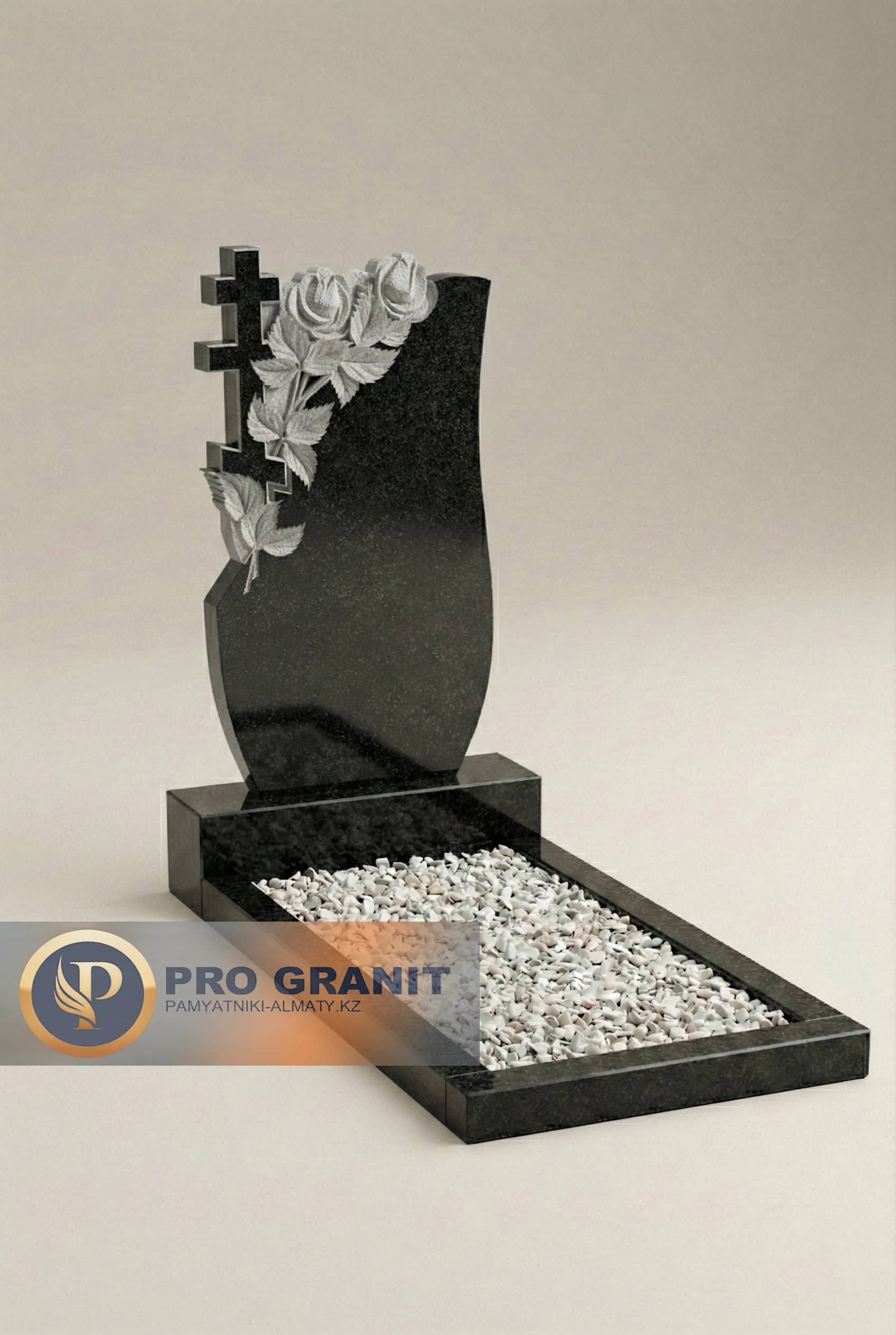 Горизонтальный резной памятник на двоих с общей аркой