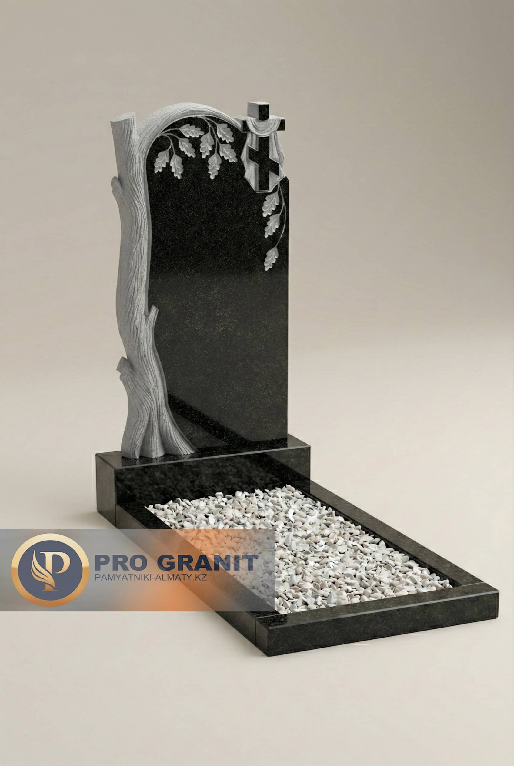 Памятник с резными плечами и веером (форма волна)