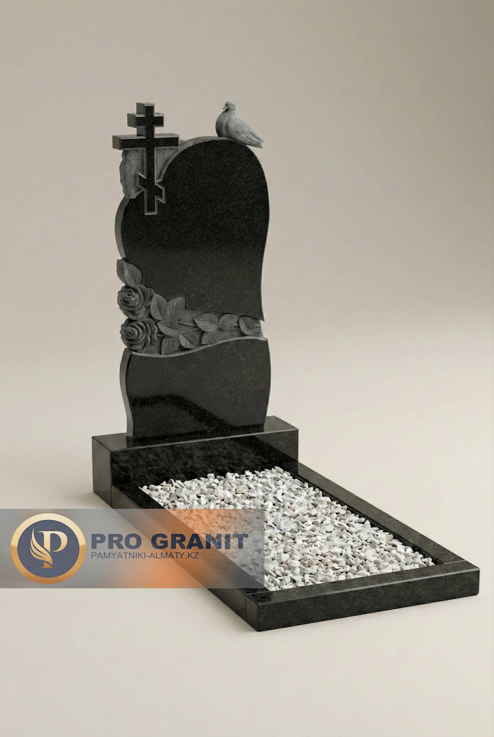 Комбинированный памятник ангел и сердце черный и серый камень