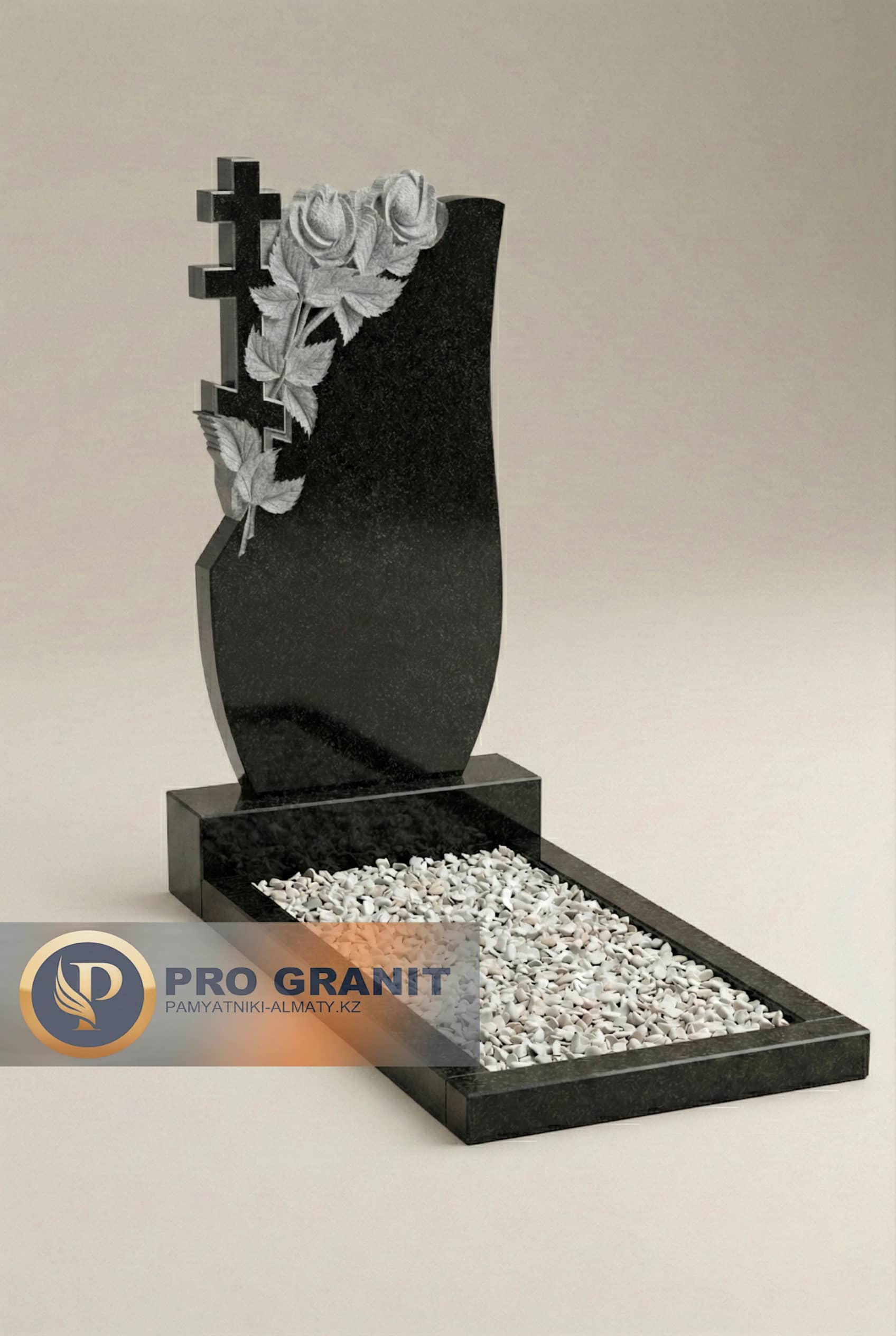 Памятник на могилу в виде креста из черного гранита