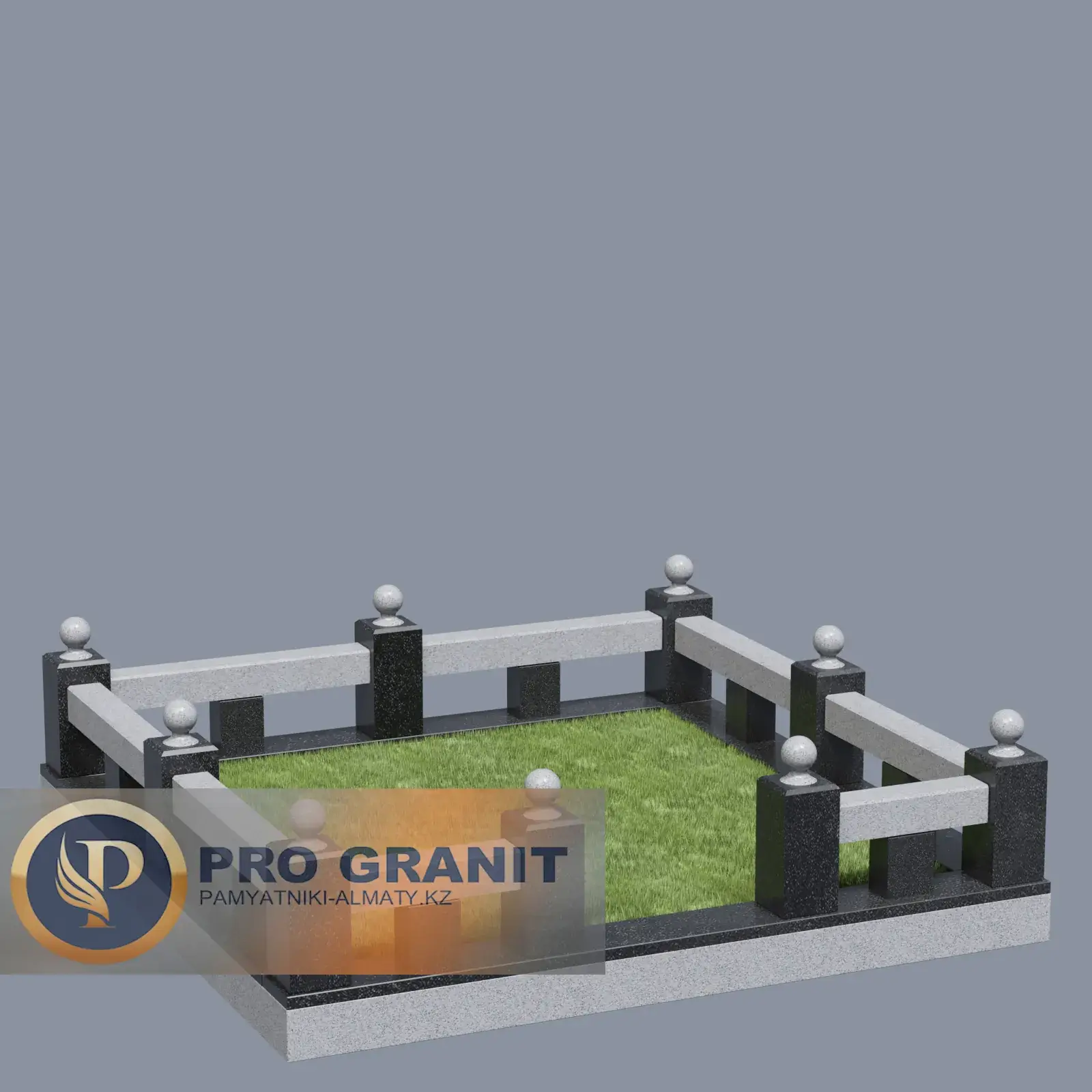 Гранитная ограда с вазами на столбах